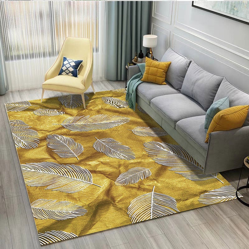 1-Piece Modern Feather Pattern Wear-Resistant Living Room Floor Mat Yellow 50x80cm - Image 1