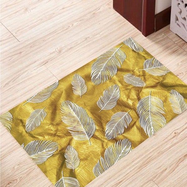 1-Piece Modern Feather Pattern Wear-Resistant Living Room Floor Mat Yellow 50x80cm - Image 2