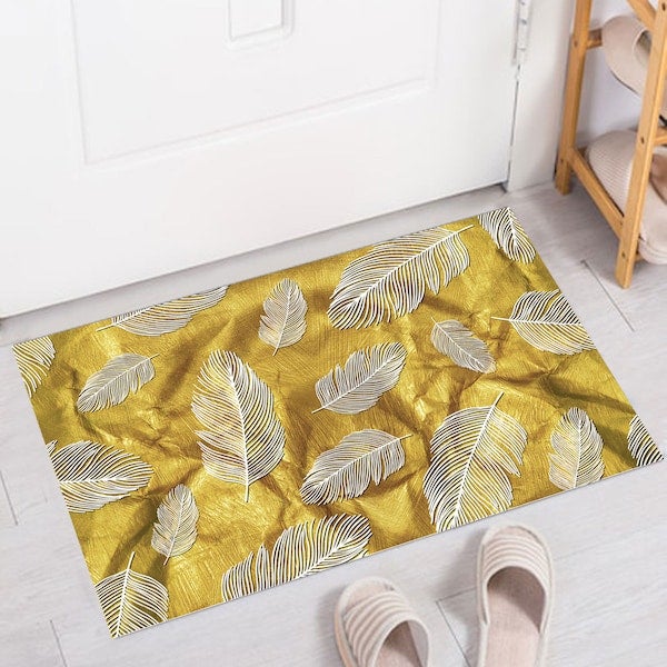 1-Piece Modern Feather Pattern Wear-Resistant Living Room Floor Mat Yellow 50x80cm - Image 3