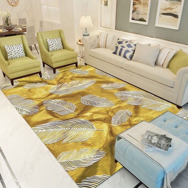 1-Piece Modern Feather Pattern Wear-Resistant Living Room Floor Mat Yellow 50x80cm - Image 4