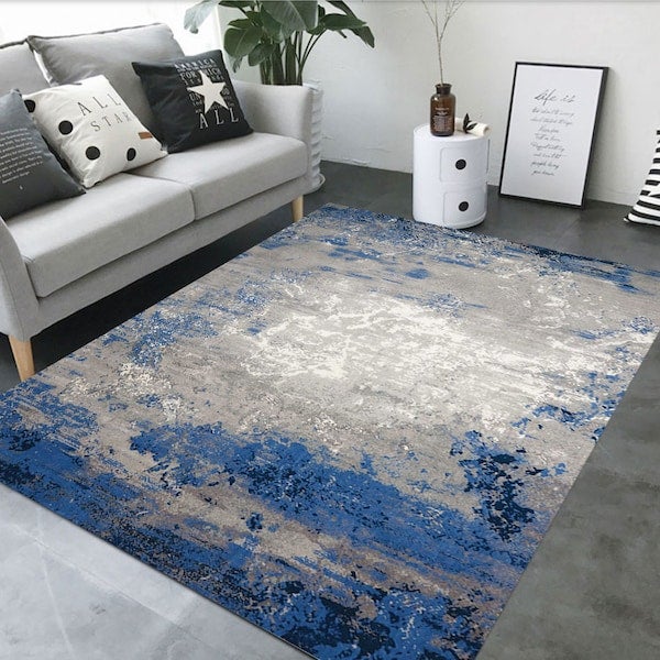 1-Piece Soft Rectangle Patchwork Floor Mat Blue 50x80cm - Image 2