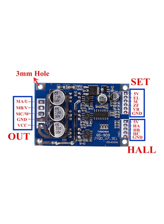 Generic - DC 12V-36V 15A 500W Brushless Motor Controller Hall BLDC Driver Board Blue 12x12x12cm - Image 1