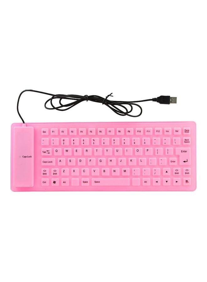 لوحة مفاتيح سلكية محمولة وقابلة للطي من السيليكون مزودة بمنفذ USB وردي - Image 1