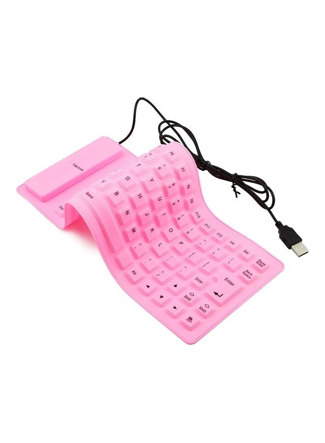 لوحة مفاتيح سلكية محمولة وقابلة للطي من السيليكون مزودة بمنفذ USB وردي - Image 2
