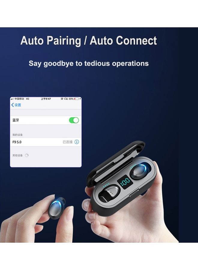 سماعة أذن TWS لاسلكية تعمل بالبلوتوث 5.0 ومزودة بتقنية اللمس الذكي طراز F9-5 أسود - Image 4