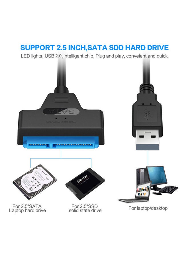 20cm Rapid Type-C/USB 2.0 to SATA Cable Adapter Black - Image 3