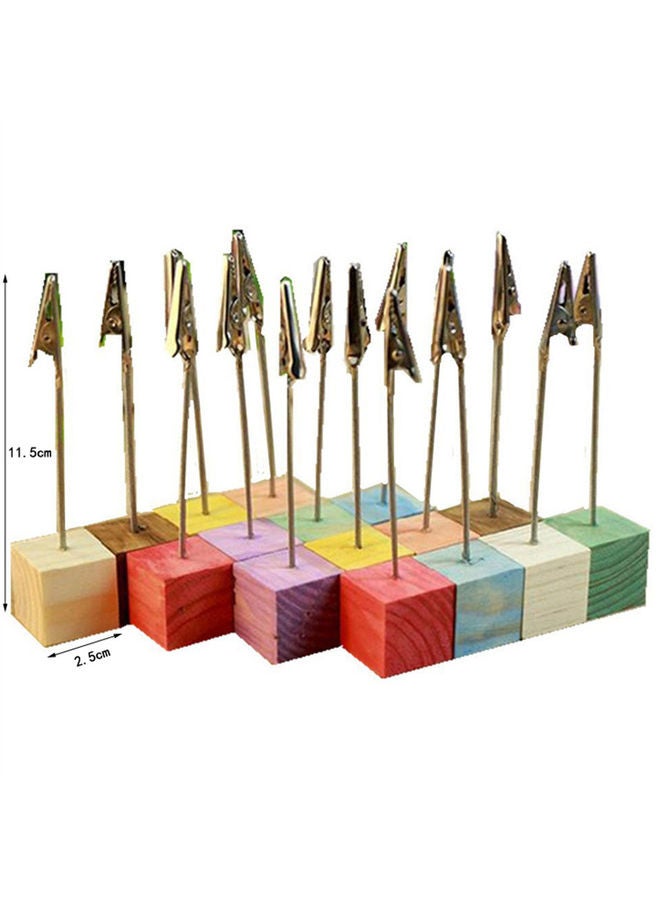 Generic 16-Pieces Colorful Pine Wedding Menu Clip Table Numbers Clasp Clip Stand Photo Holder Stand Card Paper Holder with Wooden Base Multicolour 25x25x25cm  - Image 1