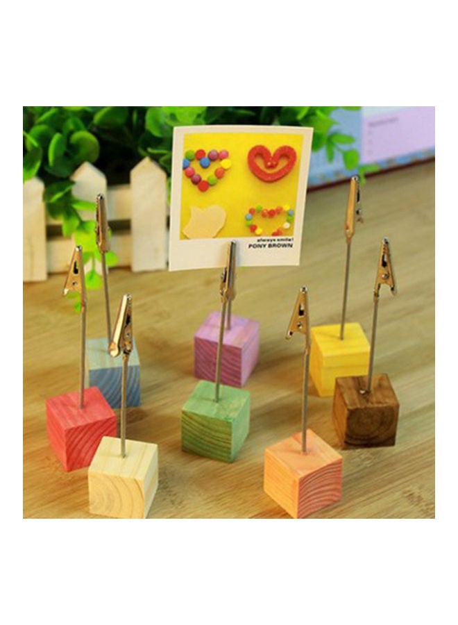Generic 16-Pieces Colorful Pine Wedding Menu Clip Table Numbers Clasp Clip Stand Photo Holder Stand Card Paper Holder with Wooden Base Multicolour 25x25x25cm  - Image 2