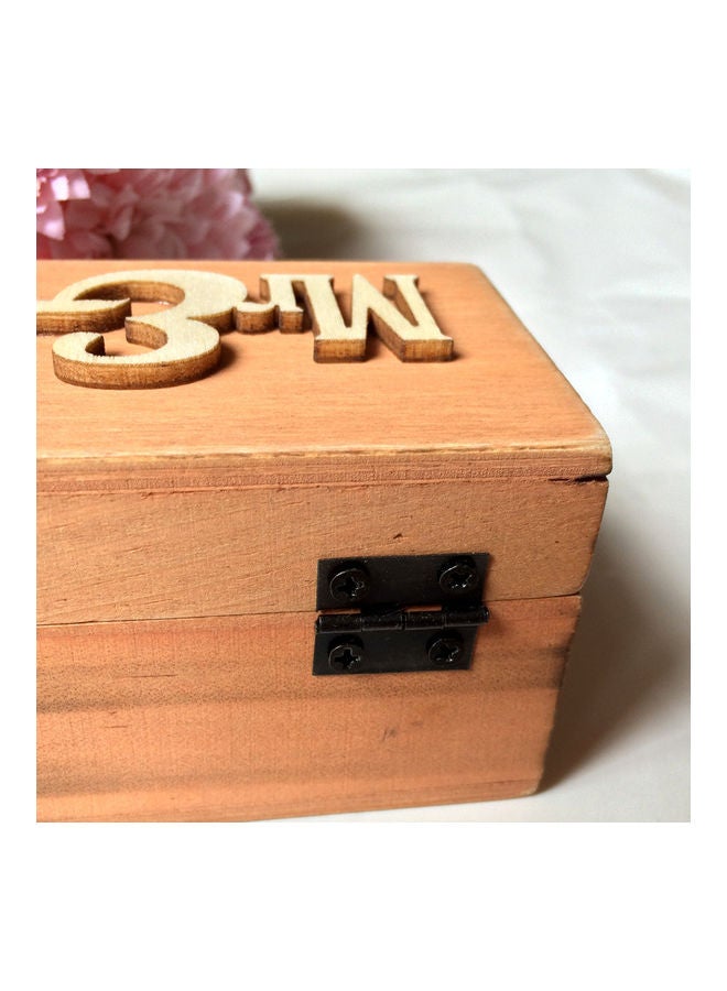 Generic Wedding Ring Box Wood MR & MRS Printed Wedding Ring Bearer, Rustic Ring Holder Jewelry Gift Box Multicolour 8x8x8cm  - Image 2