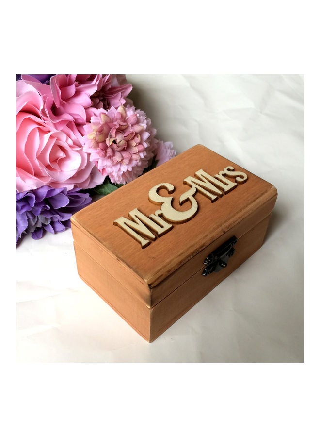 Generic Wedding Ring Box Wood MR & MRS Printed Wedding Ring Bearer, Rustic Ring Holder Jewelry Gift Box Multicolour 8x8x8cm  - Image 3