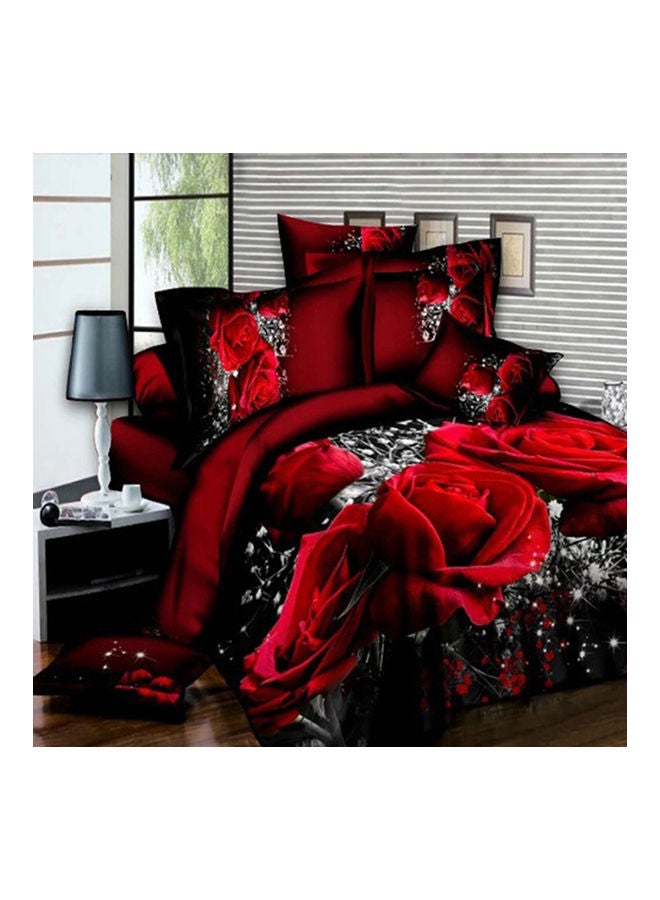 Generic 4 -Pieces 3D Big Red Rose Floral Bedding Sets Wedding Duvet Cover Sheet And Pillow Cases Bed Set Style: Red rose Red Rose 39x39x39cm  - Image 1