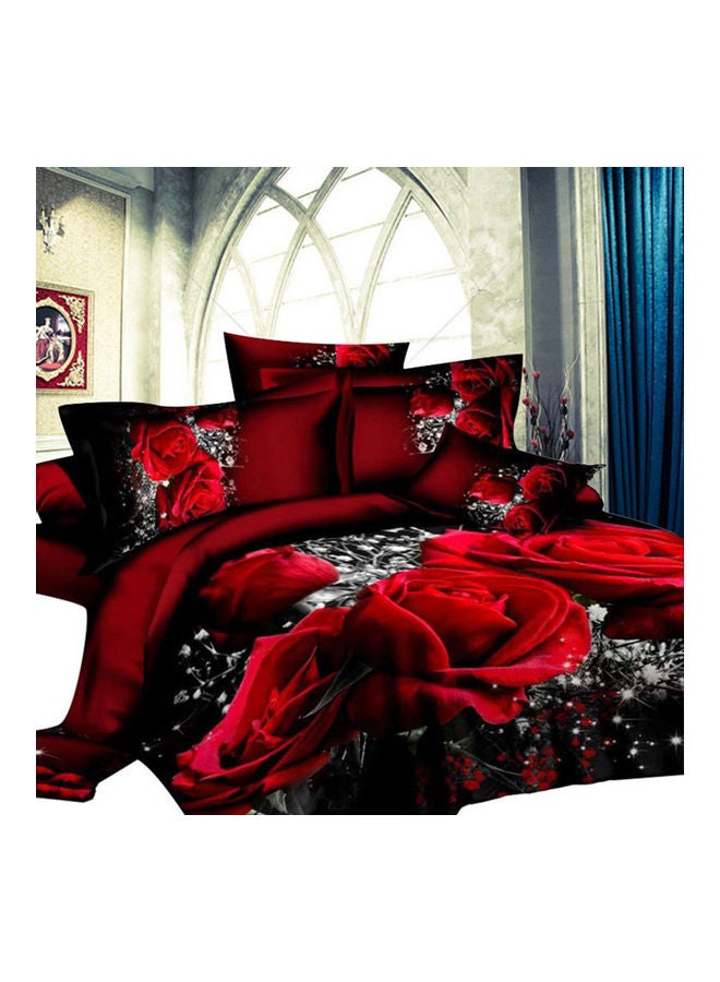 Generic 4 -Pieces 3D Big Red Rose Floral Bedding Sets Wedding Duvet Cover Sheet And Pillow Cases Bed Set Style: Red rose Red Rose 39x39x39cm  - Image 2