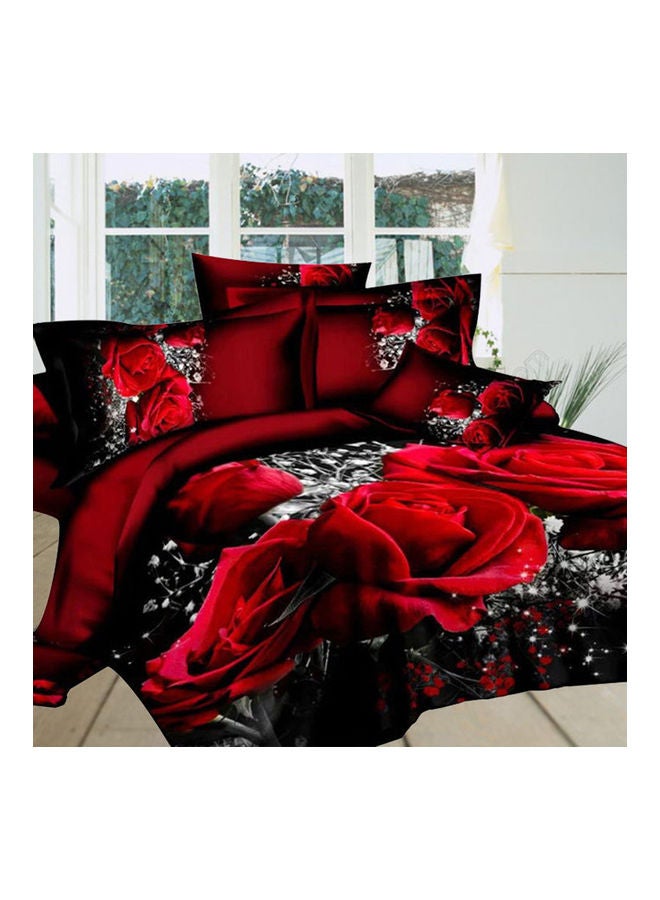 Generic 4 -Pieces 3D Big Red Rose Floral Bedding Sets Wedding Duvet Cover Sheet And Pillow Cases Bed Set Style: Red rose Red Rose 39x39x39cm  - Image 3