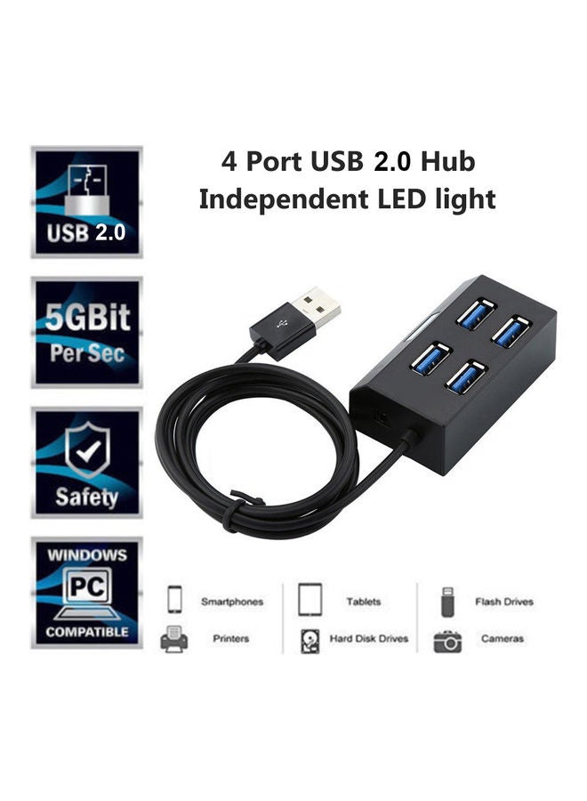 موزع محمول مزود بعدد 4 منافذ USB 2.0 وإضاءة LED مستقلة أسود - Image 3