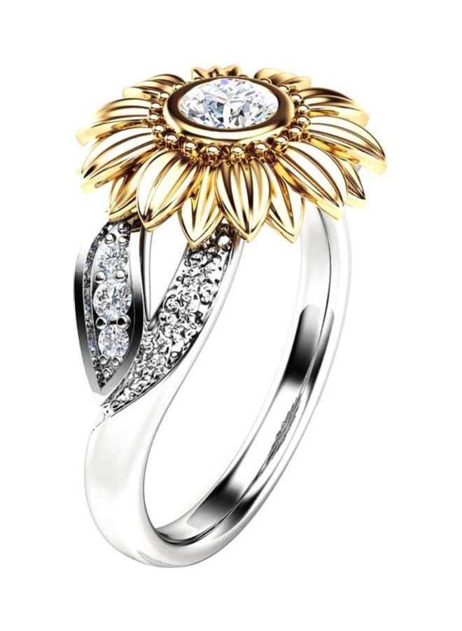 Rhinestone Studded Sunflower Design Ring