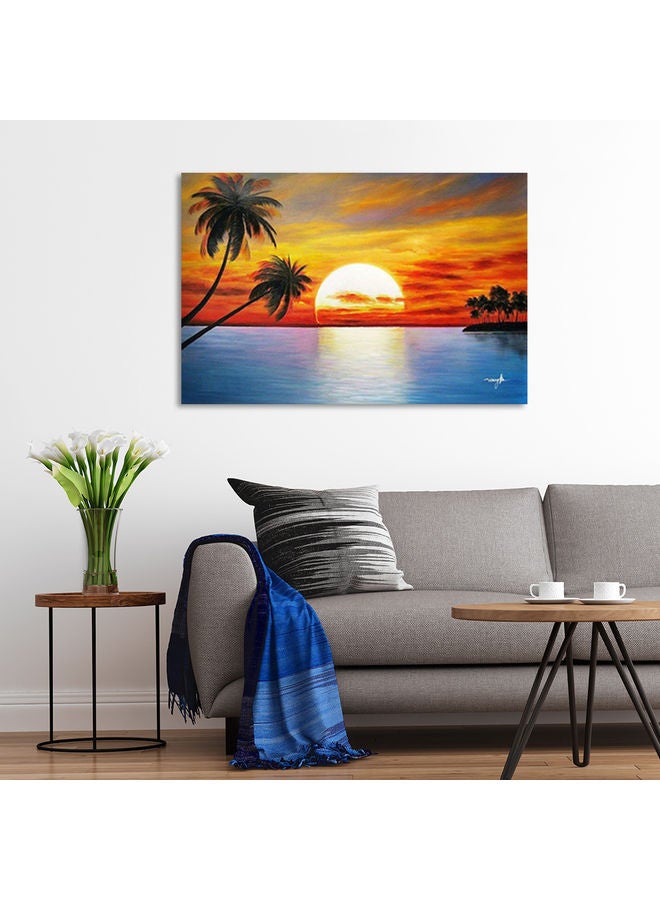 لوحة فنيّة جداريّة بتصميم شمس مستديرة كاملة على البحر متعدد الألوان 30 x 7 x 2سم - Image 1