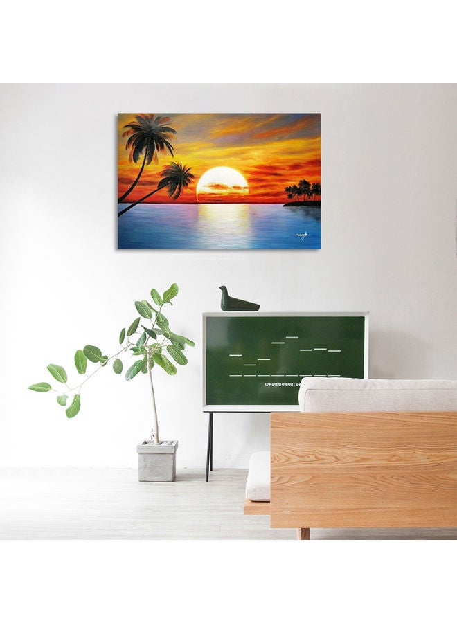 لوحة فنيّة جداريّة بتصميم شمس مستديرة كاملة على البحر متعدد الألوان 30 x 7 x 2سم - Image 2