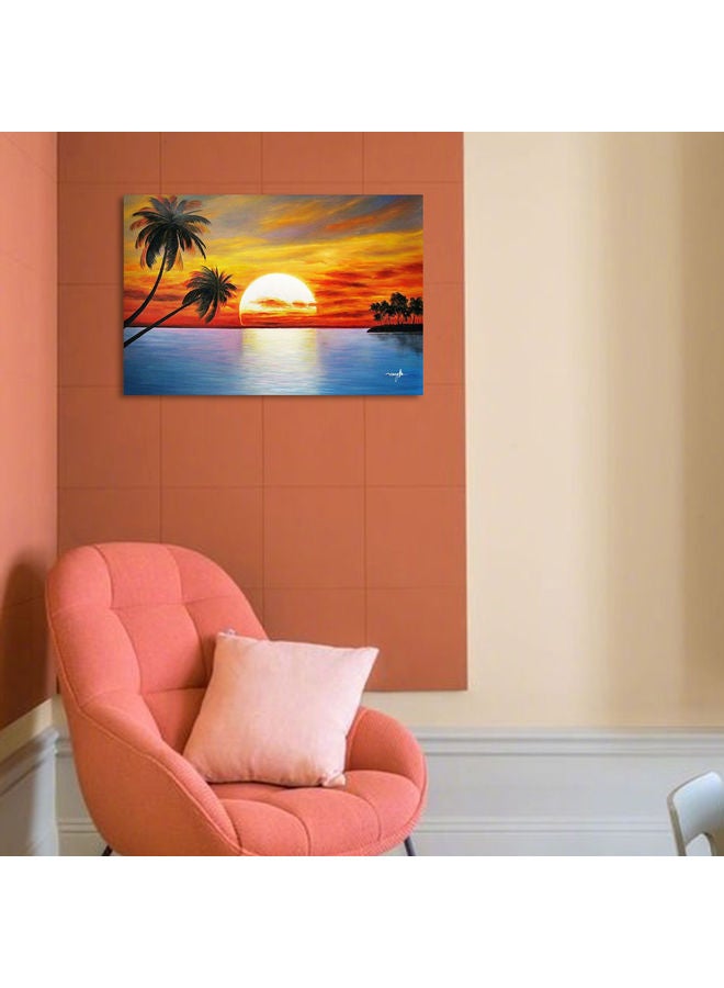 لوحة فنيّة جداريّة بتصميم شمس مستديرة كاملة على البحر متعدد الألوان 30 x 7 x 2سم - Image 4