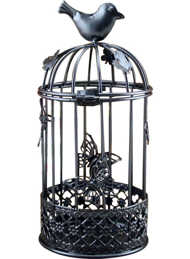 Bird Cage With Butterfly Shape Candle Holder Black 20x10x20cm