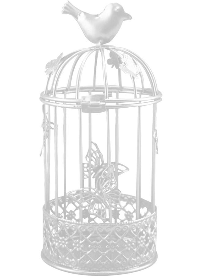 Bird Cage With Butterfly Shape Candle Holder White 20x10x20cm