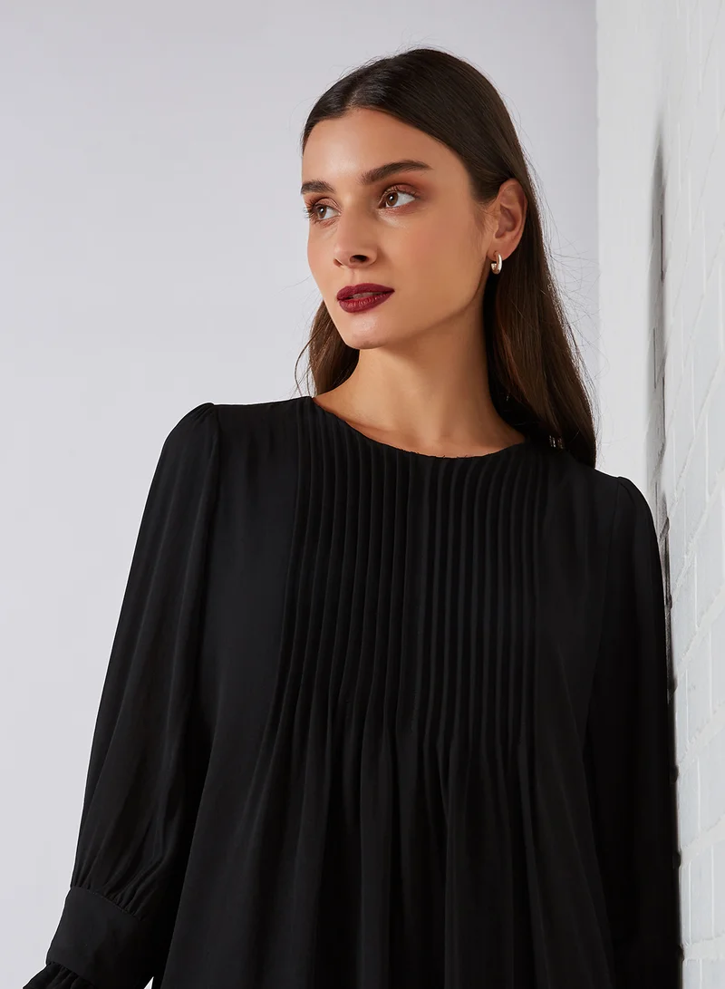 VERO MODA Pleated Ruffle Trim Dress Black