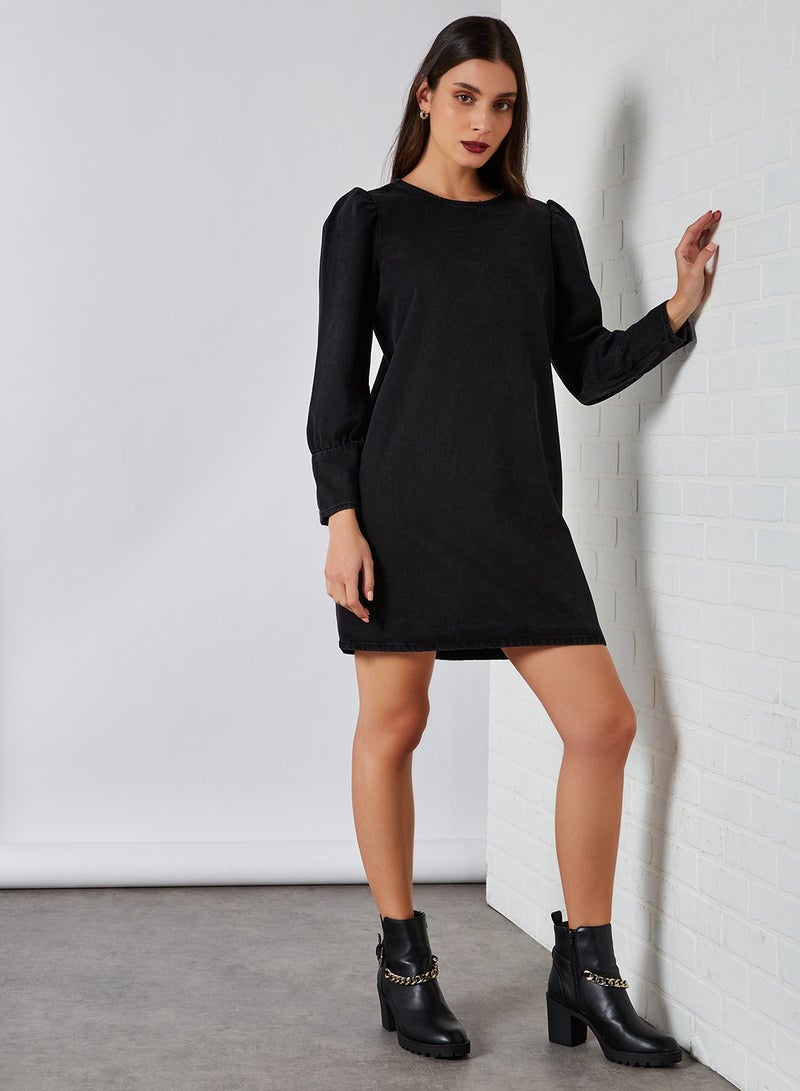 Jacqueline de Yong Puff Sleeve Mini Denim Dress Black Denim  - Image 1