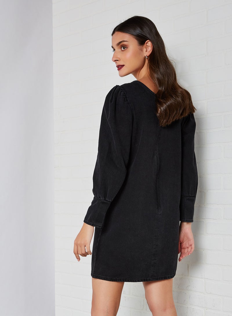 Jacqueline de Yong Puff Sleeve Mini Denim Dress Black Denim  - Image 2