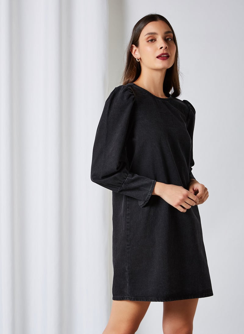 Jacqueline de Yong Puff Sleeve Mini Denim Dress Black Denim  - Image 3