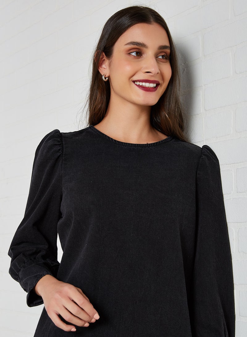 Jacqueline de Yong Puff Sleeve Mini Denim Dress Black Denim  - Image 4