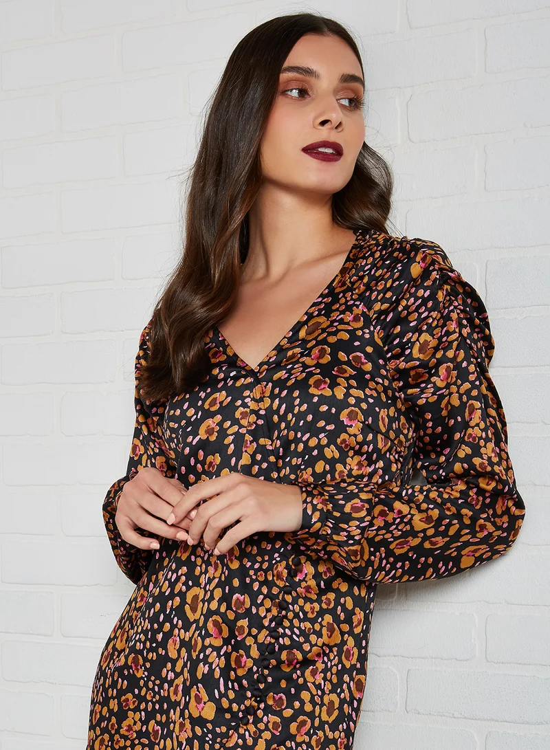 VERO MODA All Over Sandra Pattern Midi Dress Black