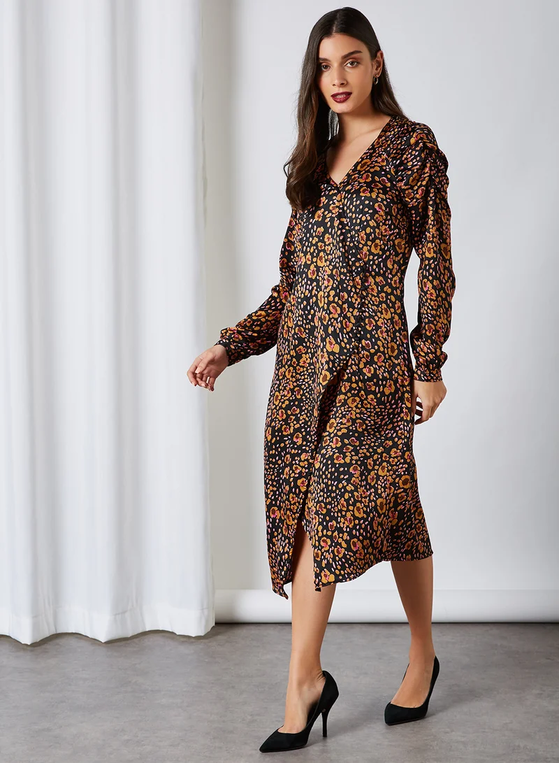VERO MODA All Over Sandra Pattern Midi Dress Black