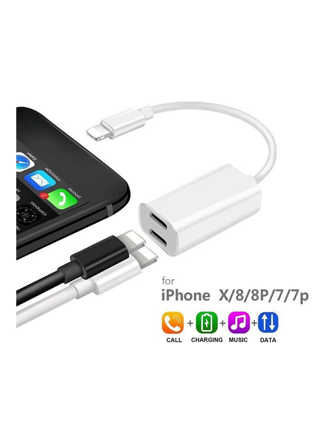Generic - Lightning Dual Audio AUX Charging Cable Splitter Adapter For Apple iPhone 7 Plus/8 Plus X White - Image 1