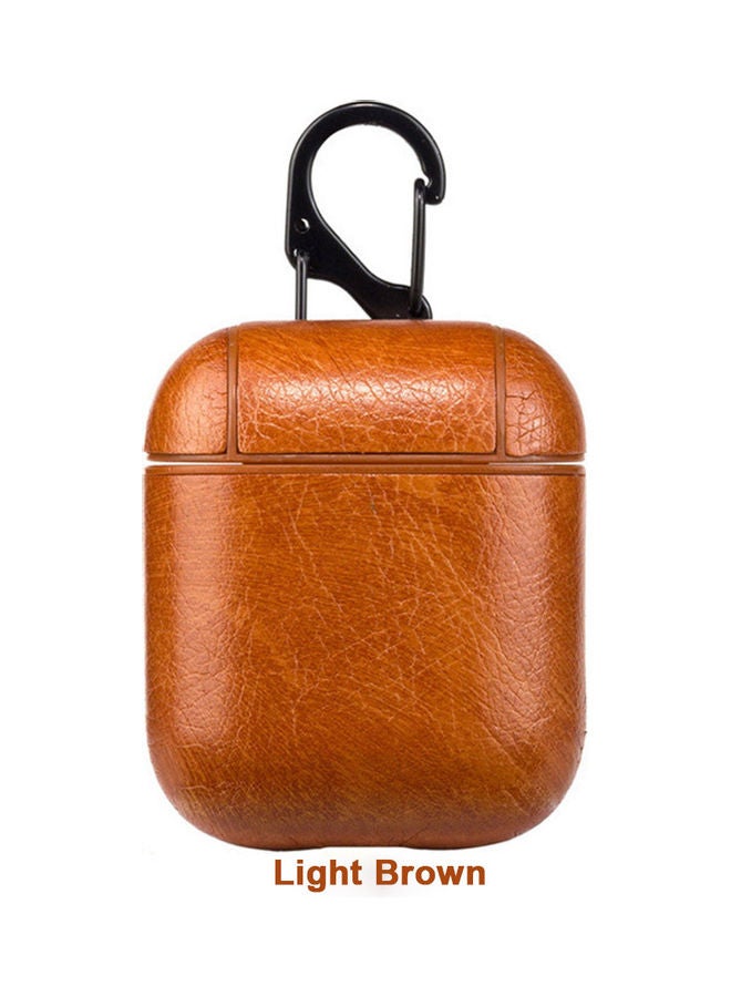 Generic Leather Protective Case Cover For Apple AirPods Pro With Climbing Hook Light Brown 