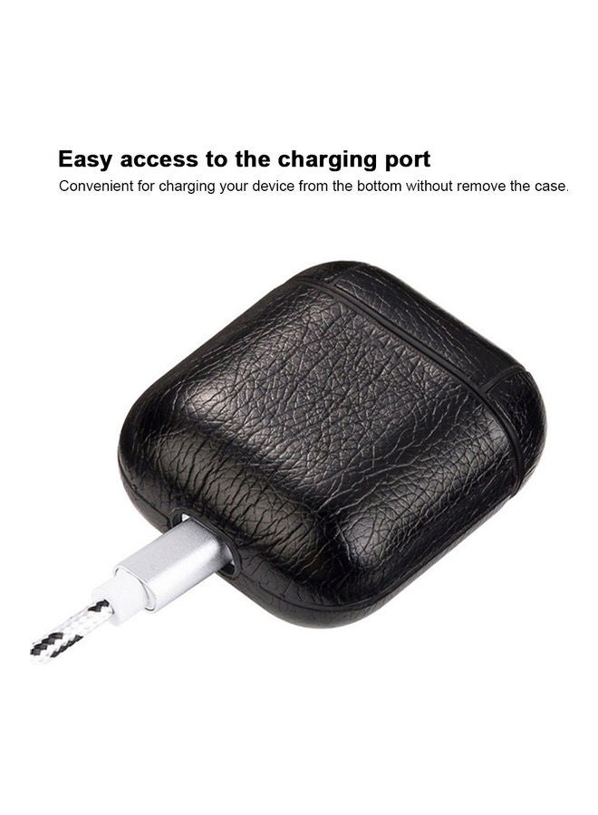 Generic - Leather Protective Case Cover For Apple AirPods With Climbing Hook Black - Image 1
