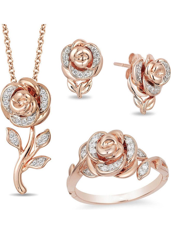 Rhinestone Studded Rose Design Jewellery Set - Image 1