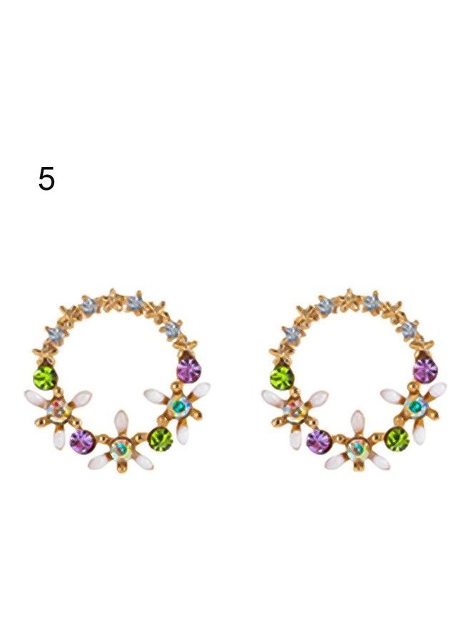 أقراط أذن متدلية مرصعة بحجر الراين على شكل زهرة وقلب دائري