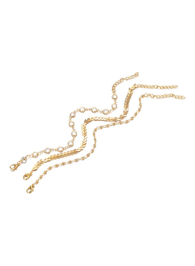 3-Piece Rhinestone Fishbone Chain Anklet Foot Bracelet Set  - Image 1