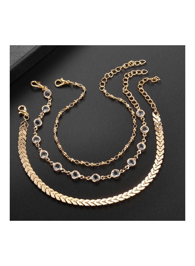 3-Piece Rhinestone Fishbone Chain Anklet Foot Bracelet Set  - Image 2
