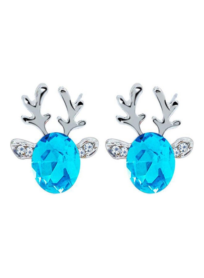 أقراط مرصعة بأحجار كريمة صناعية بتصميم قرون ثلاثية الأبعاد للكريسماس