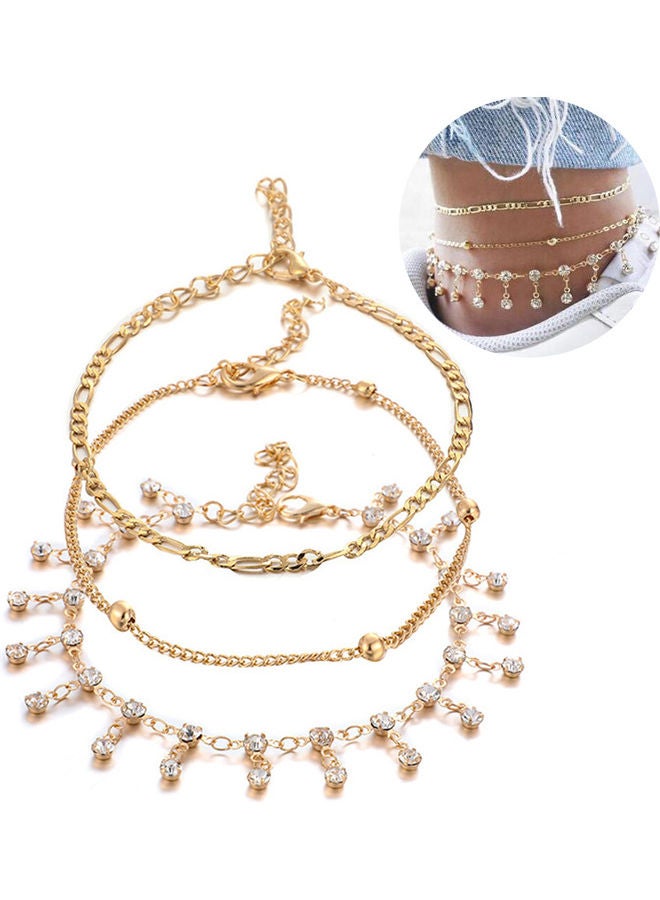 3-Piece Rhinestone Studded Tassel Pendant Anklet  - Image 2