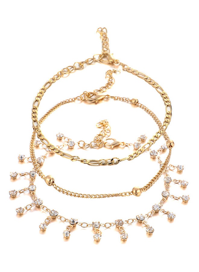 3-Piece Rhinestone Studded Tassel Pendant Anklet  - Image 1
