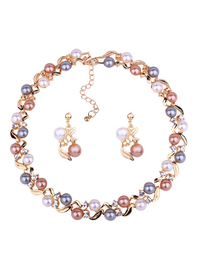 Faux Pearl Rhinestone Inlaid Necklace Set - Image 2