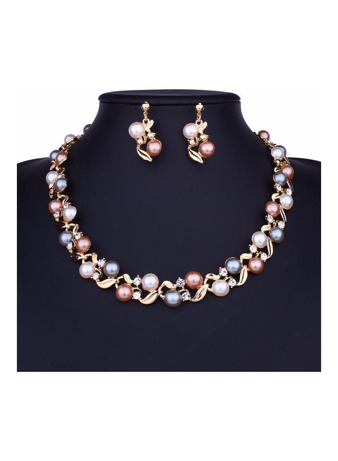 Faux Pearl Rhinestone Inlaid Necklace Set - Image 1