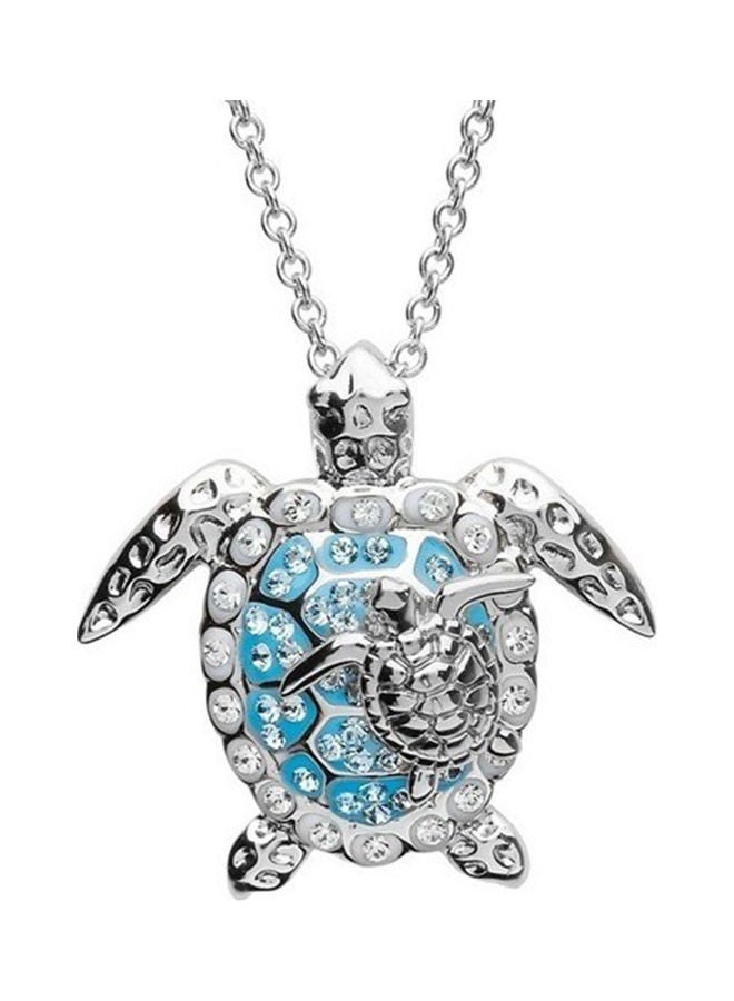 Rhinestone Studded Mother Baby Turtle Pendant Necklace