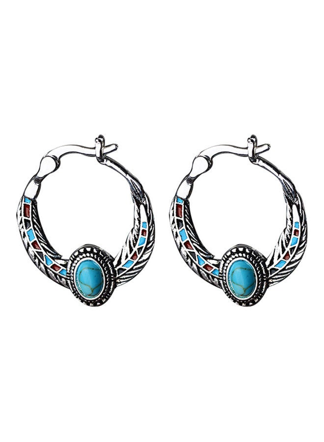 Generic - Faux Turquoise Studded Hoop Earrings - Image 1