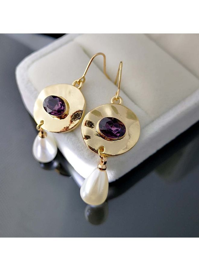 Generic - Faux Amethyst Pearl Droplet Dangle Earrings - Image 1