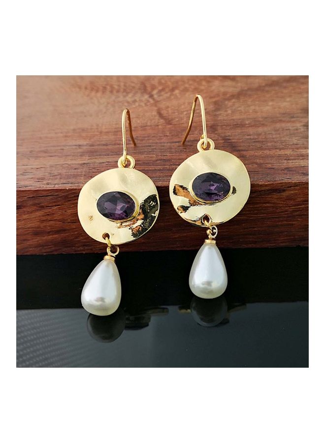 Generic - Faux Amethyst Pearl Droplet Dangle Earrings - Image 1