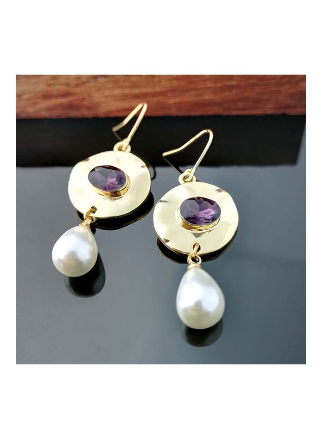 Generic - Faux Amethyst Pearl Droplet Dangle Earrings - Image 1