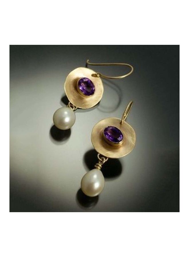 Generic - Faux Amethyst Pearl Droplet Dangle Earrings - Image 1