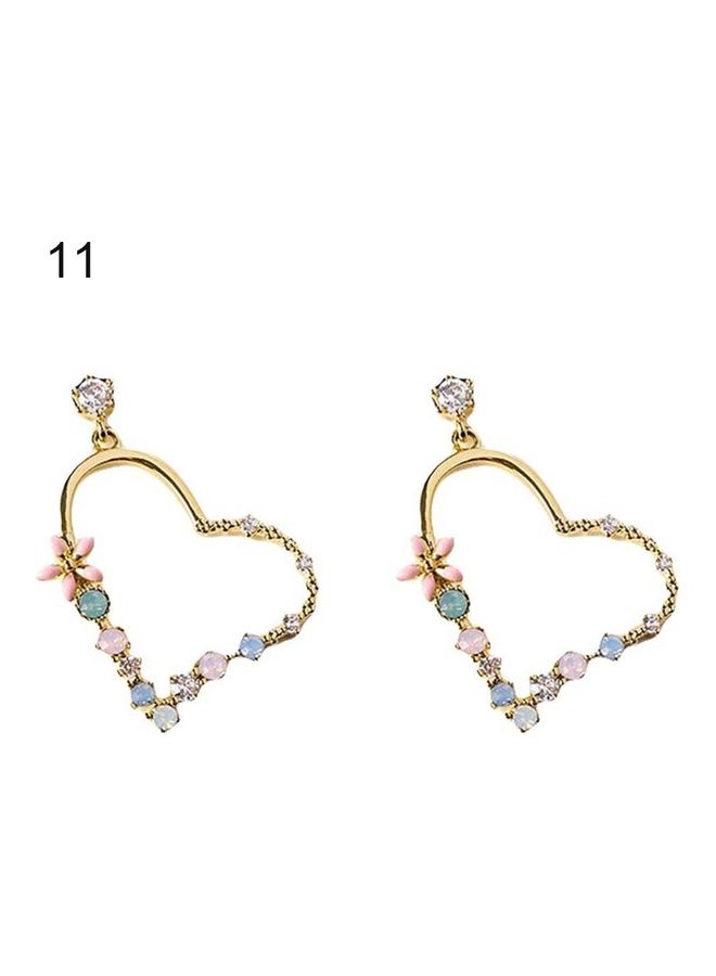Rhinestone Flower Circle Heart Dangle Ear Stud Earrings